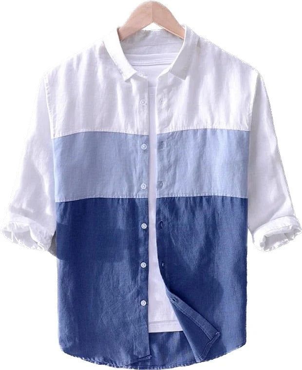Blue Color Block Casual Shirt for Men
