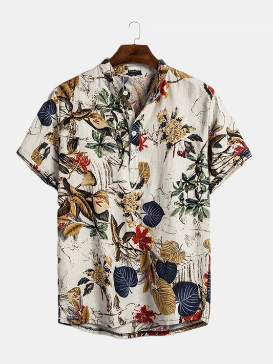 Cream Floral Printed Casual Shirt for Men