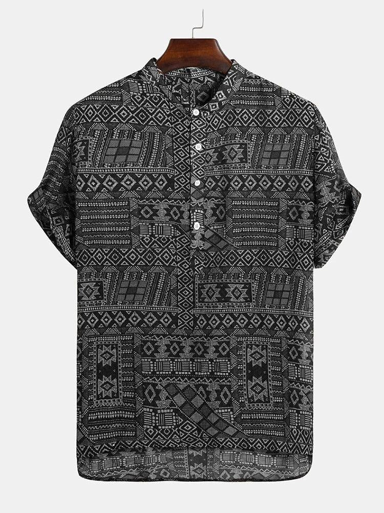 Black Geometric Printed Casual Shirt for Men