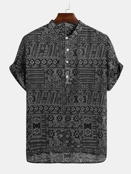 Black Geometric Printed Casual Shirt for Men