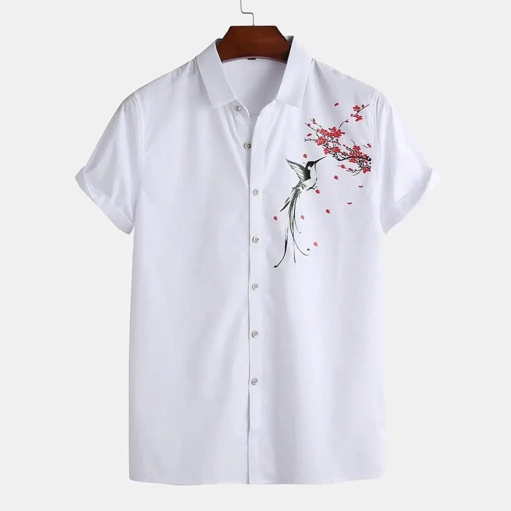 White Bird Print Casual Shirt for Men
