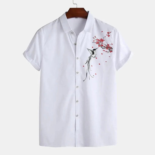 White Bird Print Casual Shirt for Men