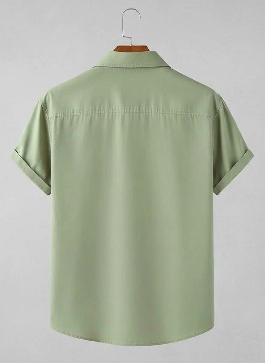 Olive Green Cat Print Casual Shirt for Men