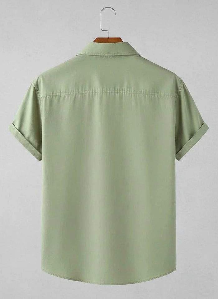 Olive Green Cat Print Casual Shirt for Men