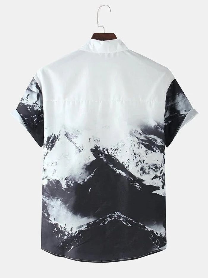 Black and White Mountain Print Casual Shirt for Men
