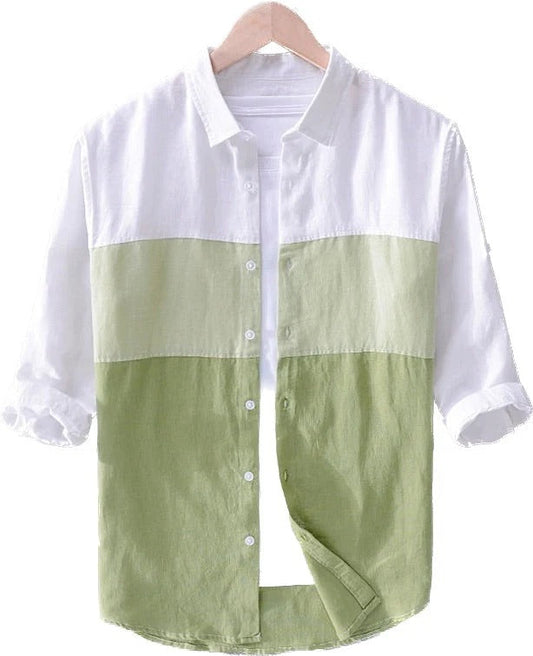 White Green Color Block Casual Shirt for Men