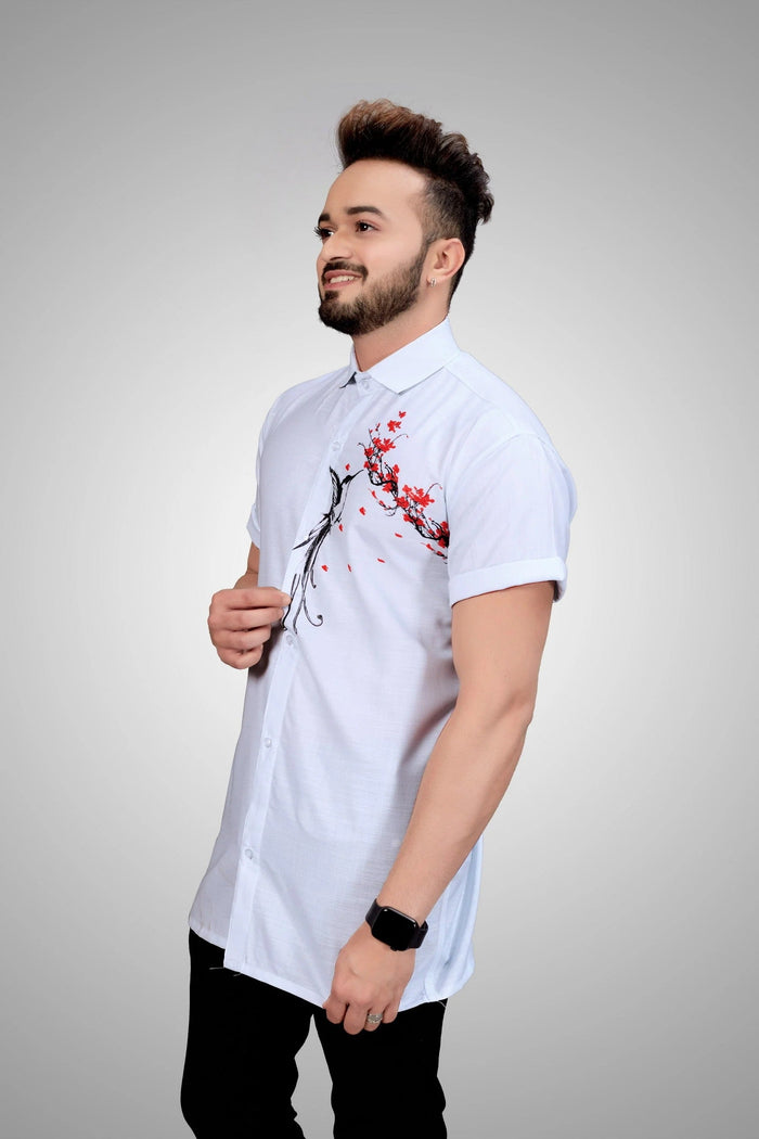 White Bird Print Casual Shirt for Men