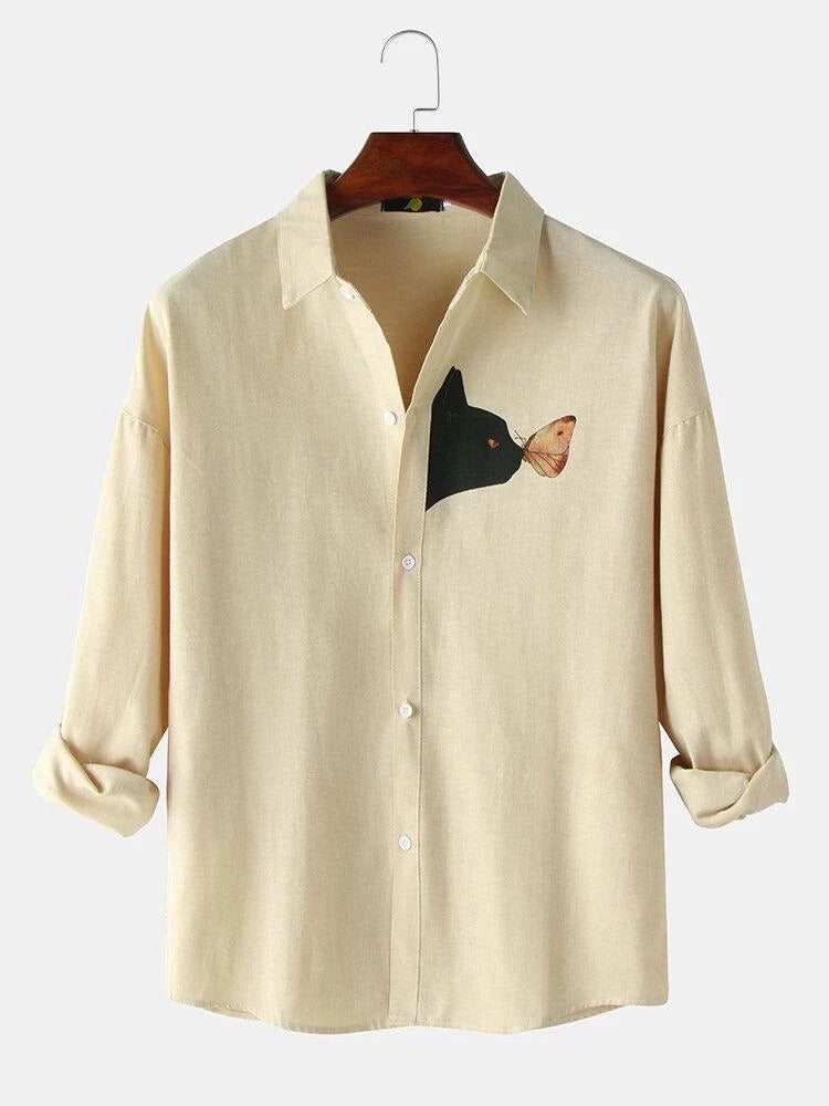 Cream Printed Casual Shirt for Men