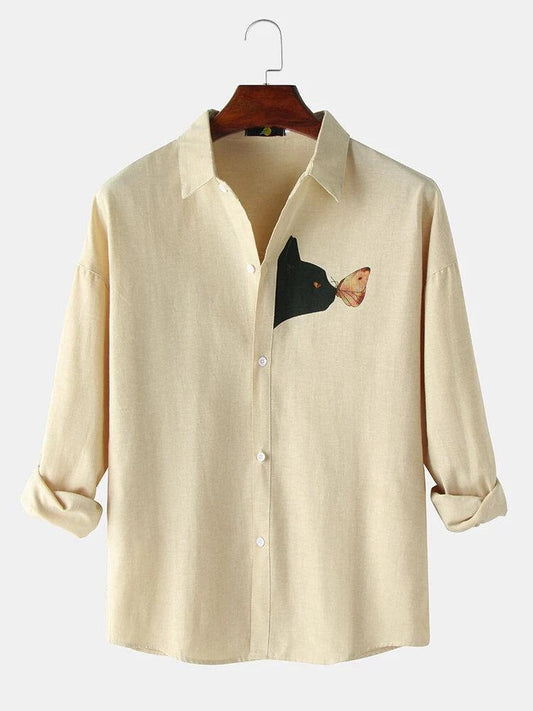 Cream Printed Casual Shirt for Men