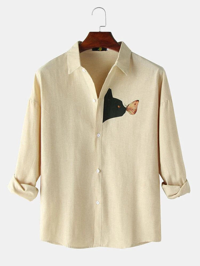 Cream Printed Casual Shirt for Men